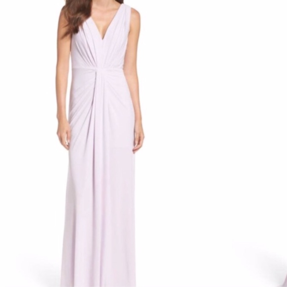 Jersey pleated fit and flare gown